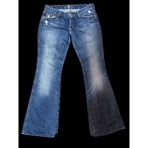 Seven 7 For All Mankind Jeans 29 Low Rise Flared 5‎ Pocket Blue Distressed USA